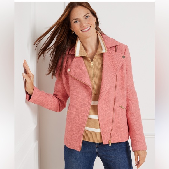 NWT Talbots Tweed Moto Jacket Rose Pink Gold 2P - Picture 4 of 5